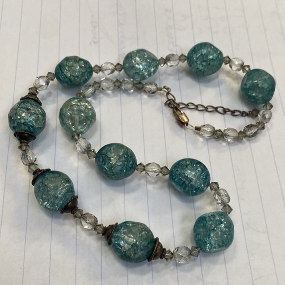 Turquoise Blue Crackle Beads Vintage Necklace 50s 60s - Picture 6 of 10